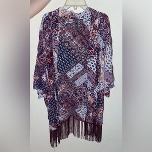 Burgundy with different design bikini cover up